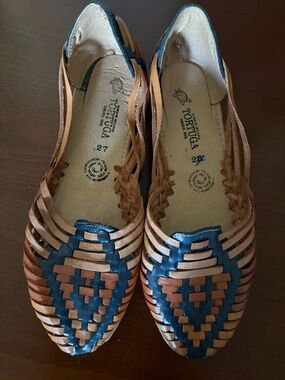 Leather Woven Huarache Flats Made in Mexico Size 27